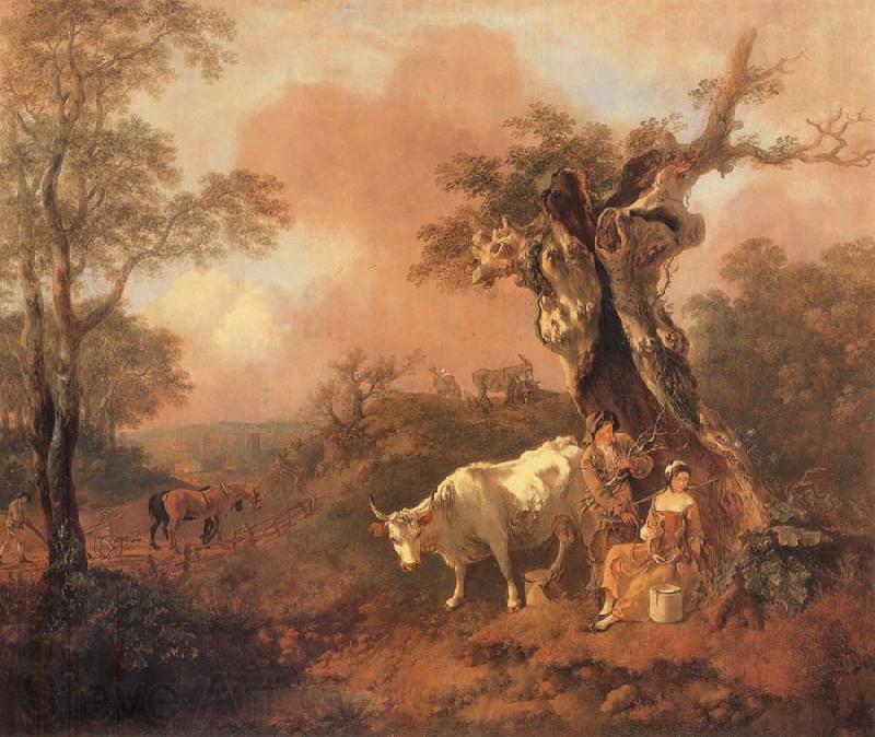Thomas Gainsborough Landscape with a Woodcutter cowrting a Milkmaid Norge oil painting art